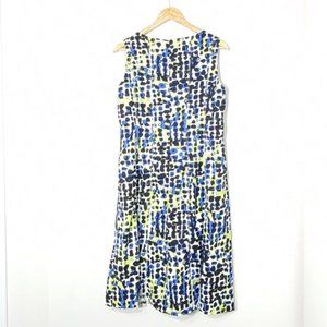 Jones New York Blue & Black Print Sleeveless Round Neck Sheath Dress Size 14